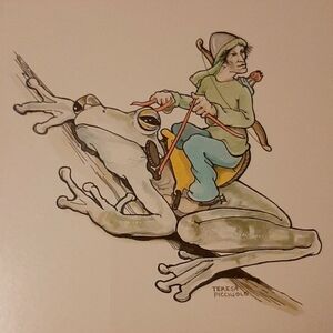 Whimsical Frog Rider Water Color by Picciuolo